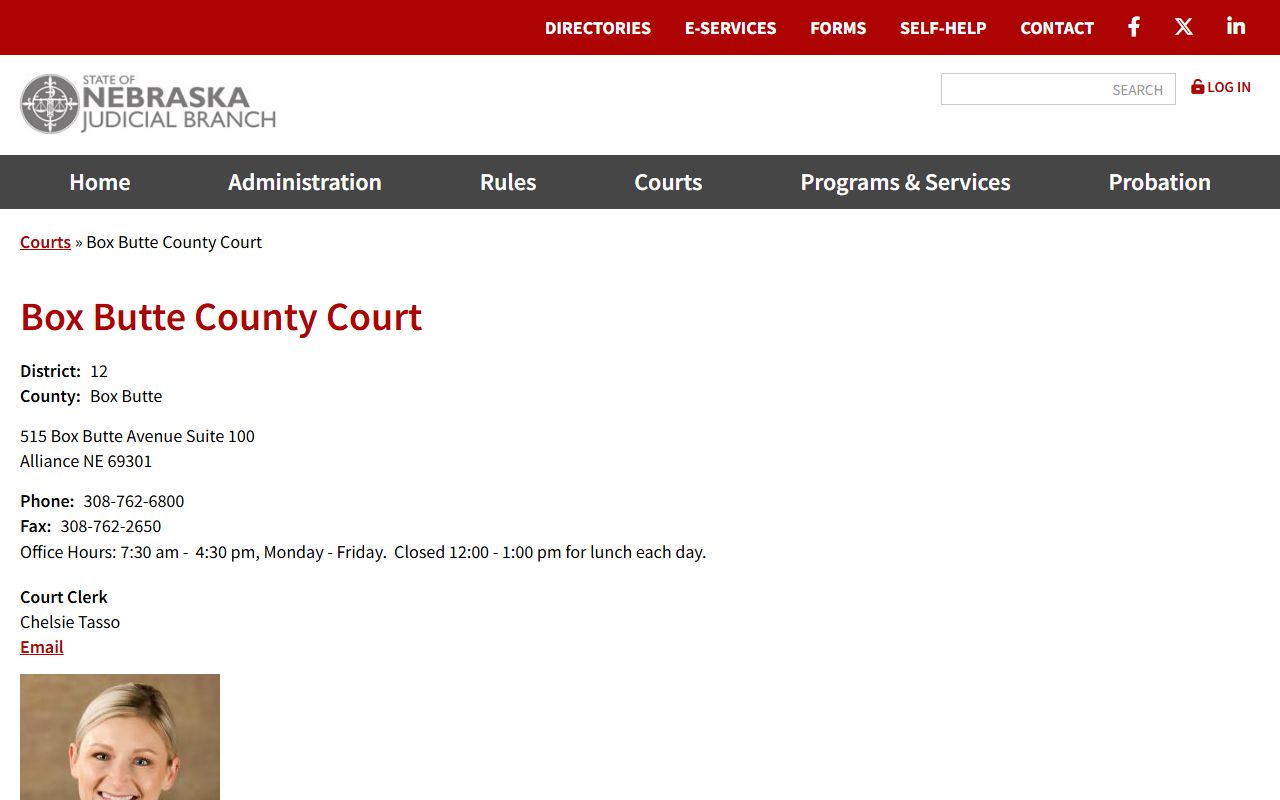 Nebraska Judicial Branch listing for Box Butte County Court